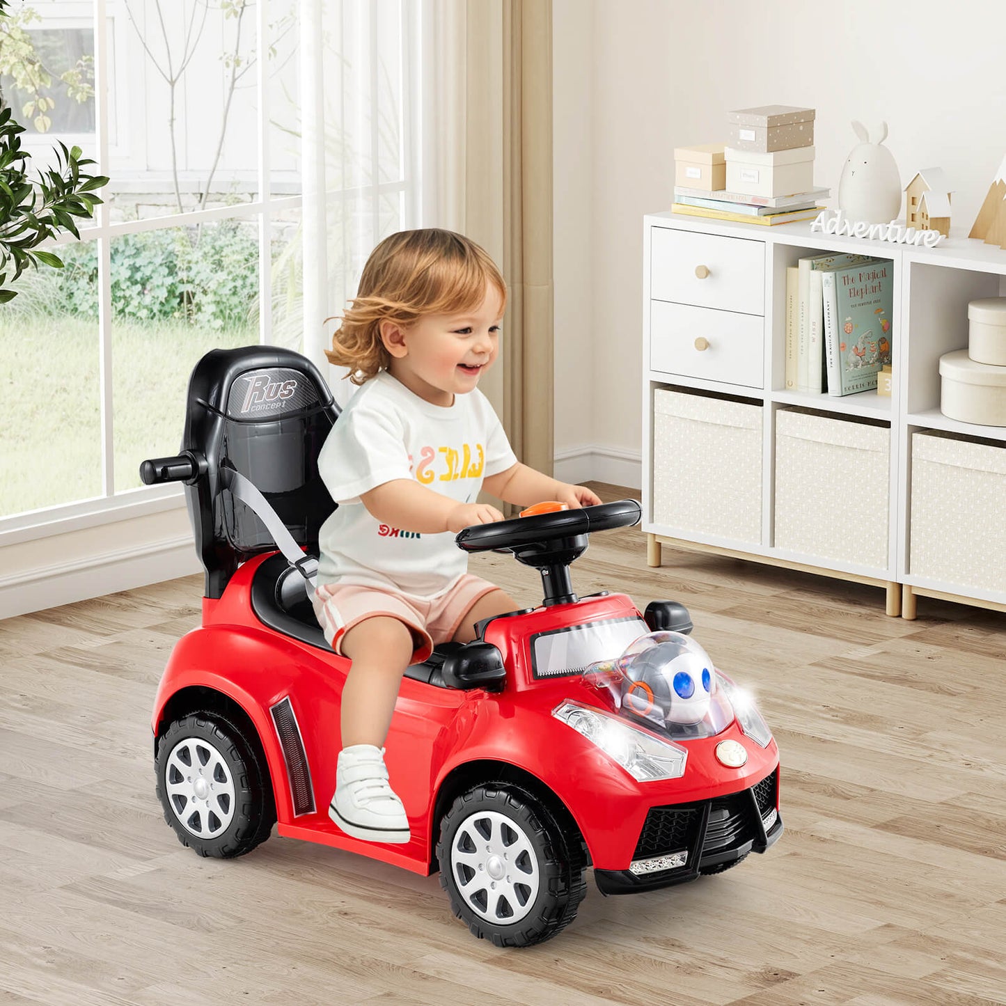 3-in-1 Push Car for Toddler Sliding Car with Seat Belt and Canopy-Pink