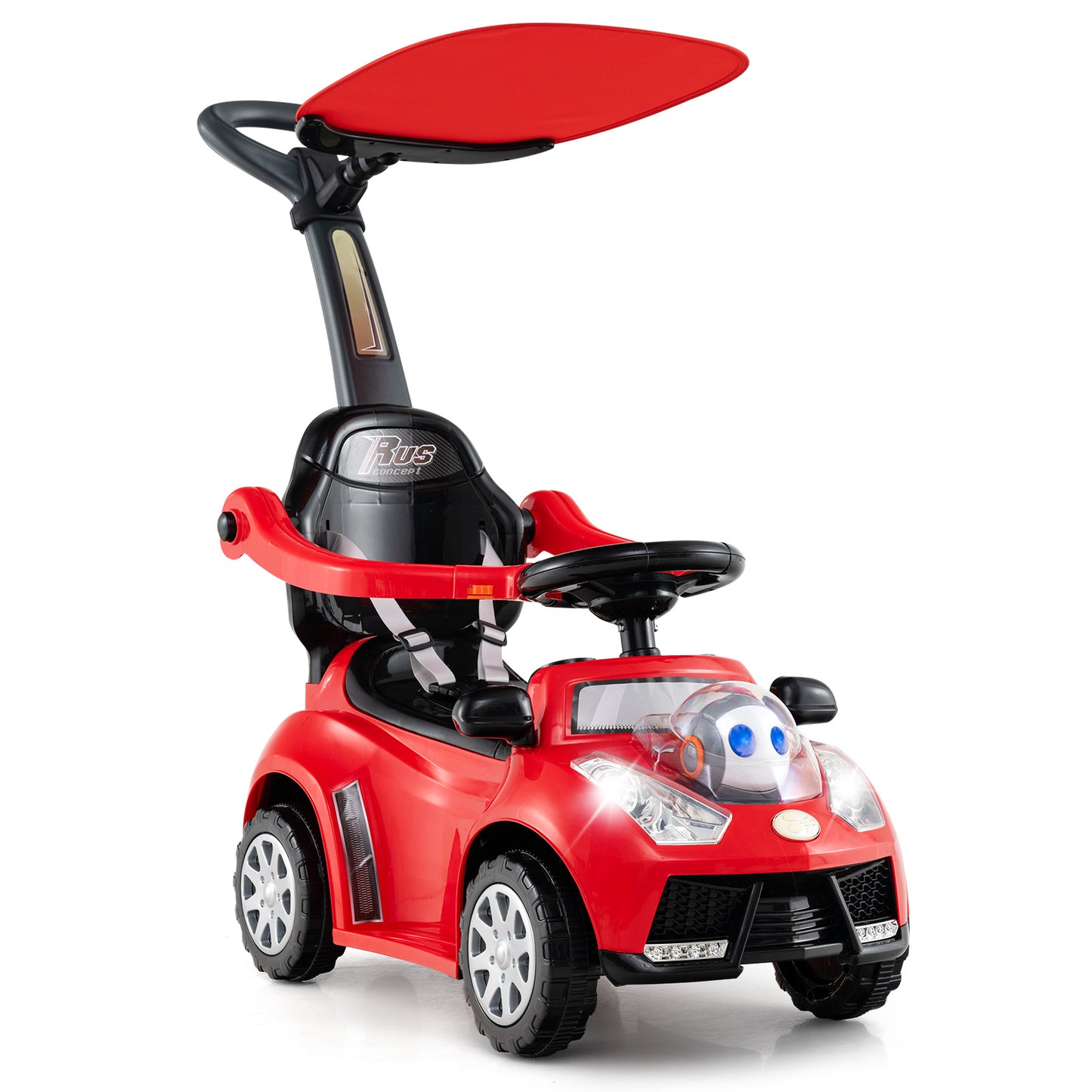 3-in-1 Push Car for Toddler Sliding Car with Seat Belt and Canopy-Pink