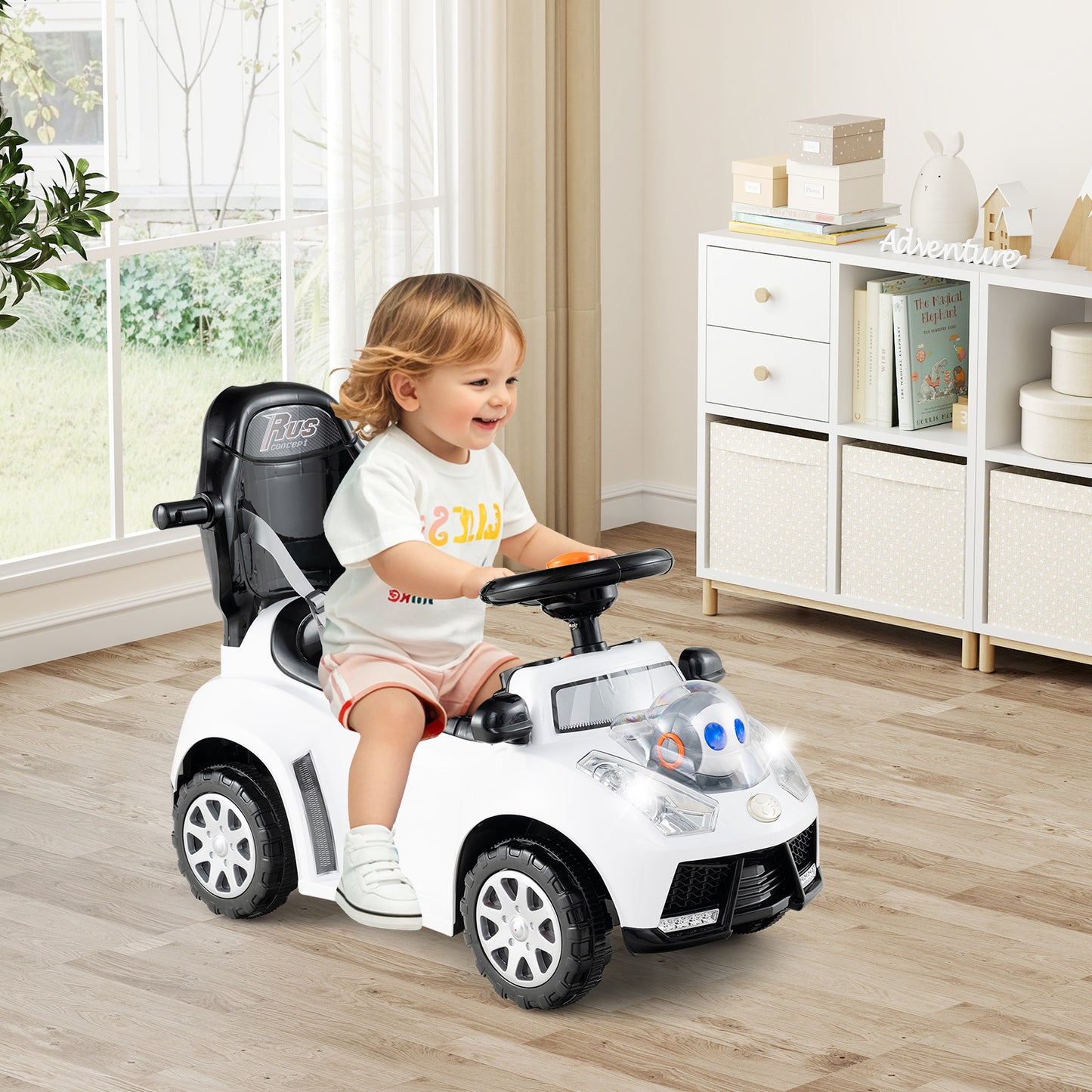 3-in-1 Push Car for Toddler Sliding Car with Seat Belt and Canopy-Pink