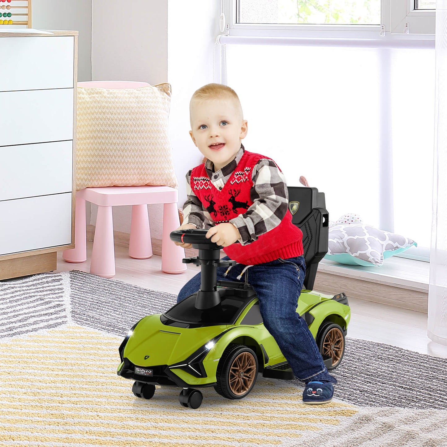 3-in-1 Ride On Push Car with Removable Guardrails and Handle-Black