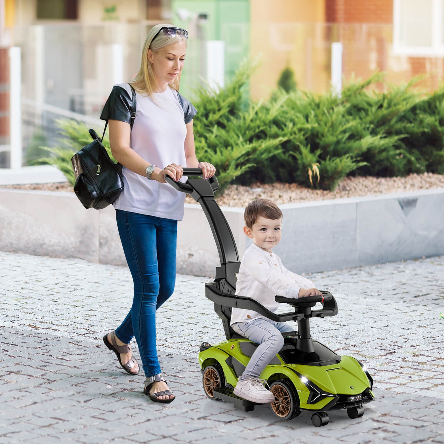 3-in-1 Ride On Push Car with Removable Guardrails and Handle-Black