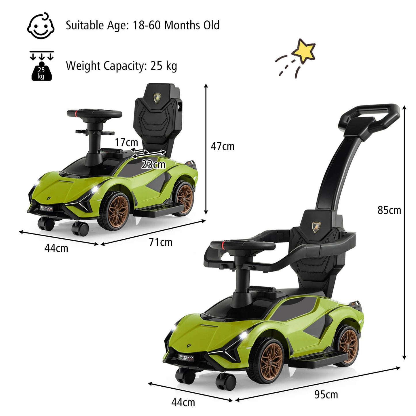 3-in-1 Ride On Push Car with Removable Guardrails and Handle-Black