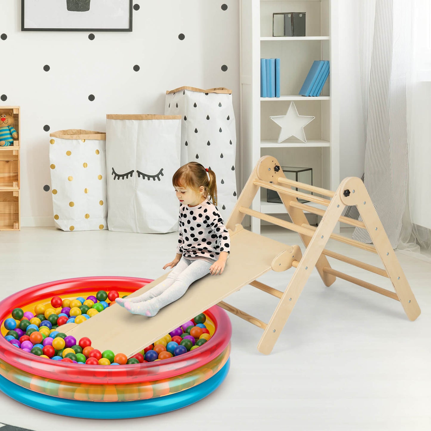 3-in-1 Triangular Climbing Toys Foldable Triangle Set for Toddlers-Colourful