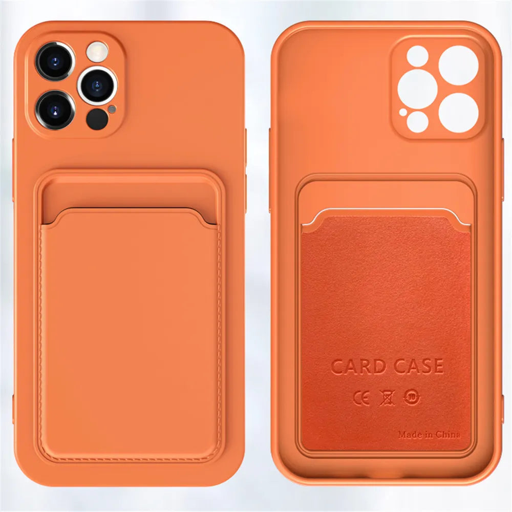 Liquid Silicone Black Case With Card Slot - For iPhone 12