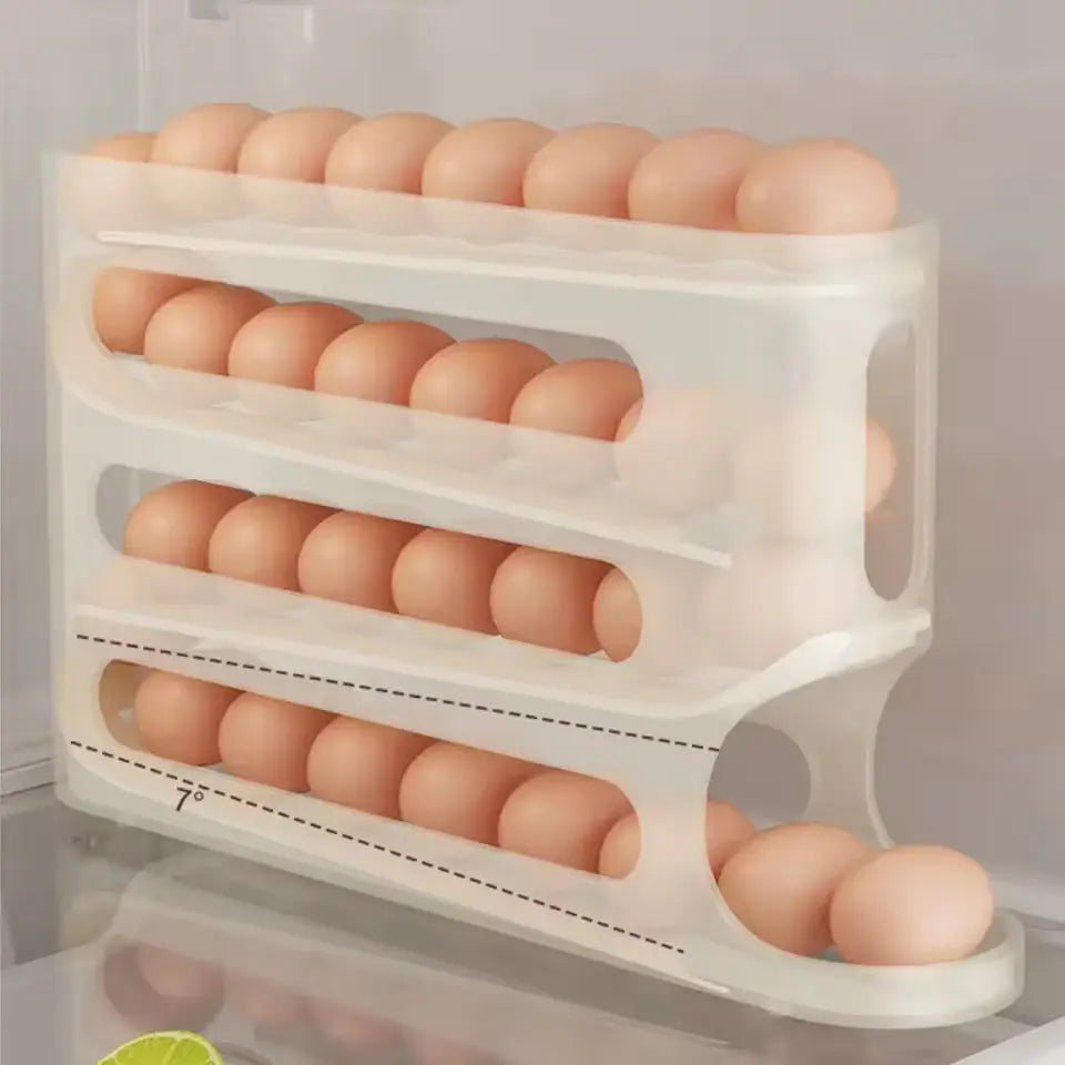 4 Layers Automatic Rolling Egg Holder Rack Fridge Egg Storage Box