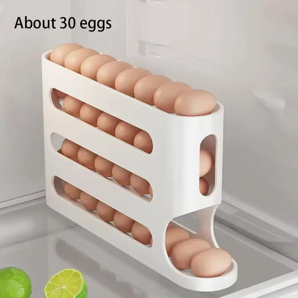 4 Layers Automatic Rolling Egg Holder Rack Fridge Egg Storage Box