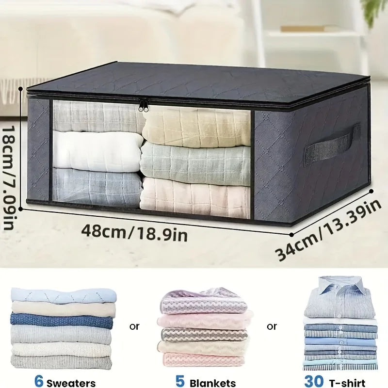 4 Pack Foldable Clothes Storage Bags 48cm Grey Organiser Boxes Window Zip Box