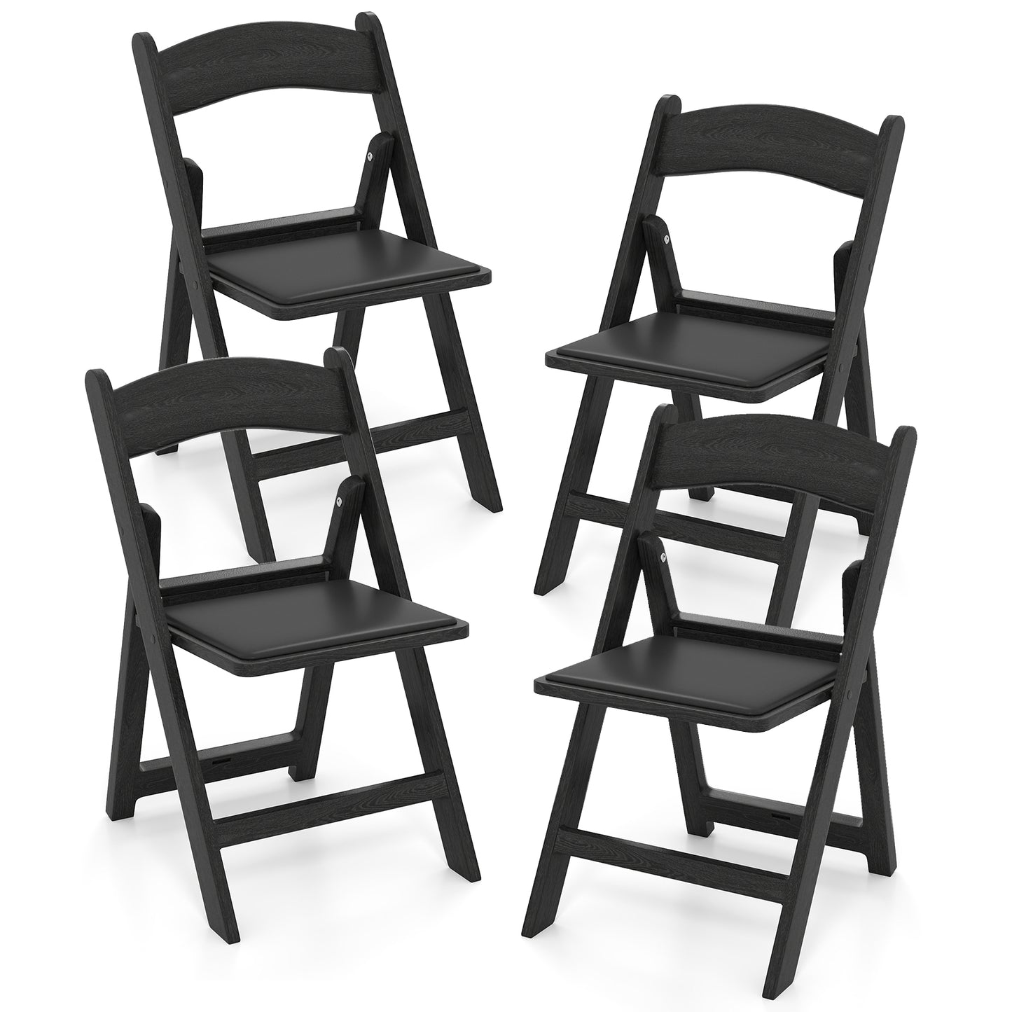 4 Pack Resin Folding Chairs with Padded Seat Cushion-Black