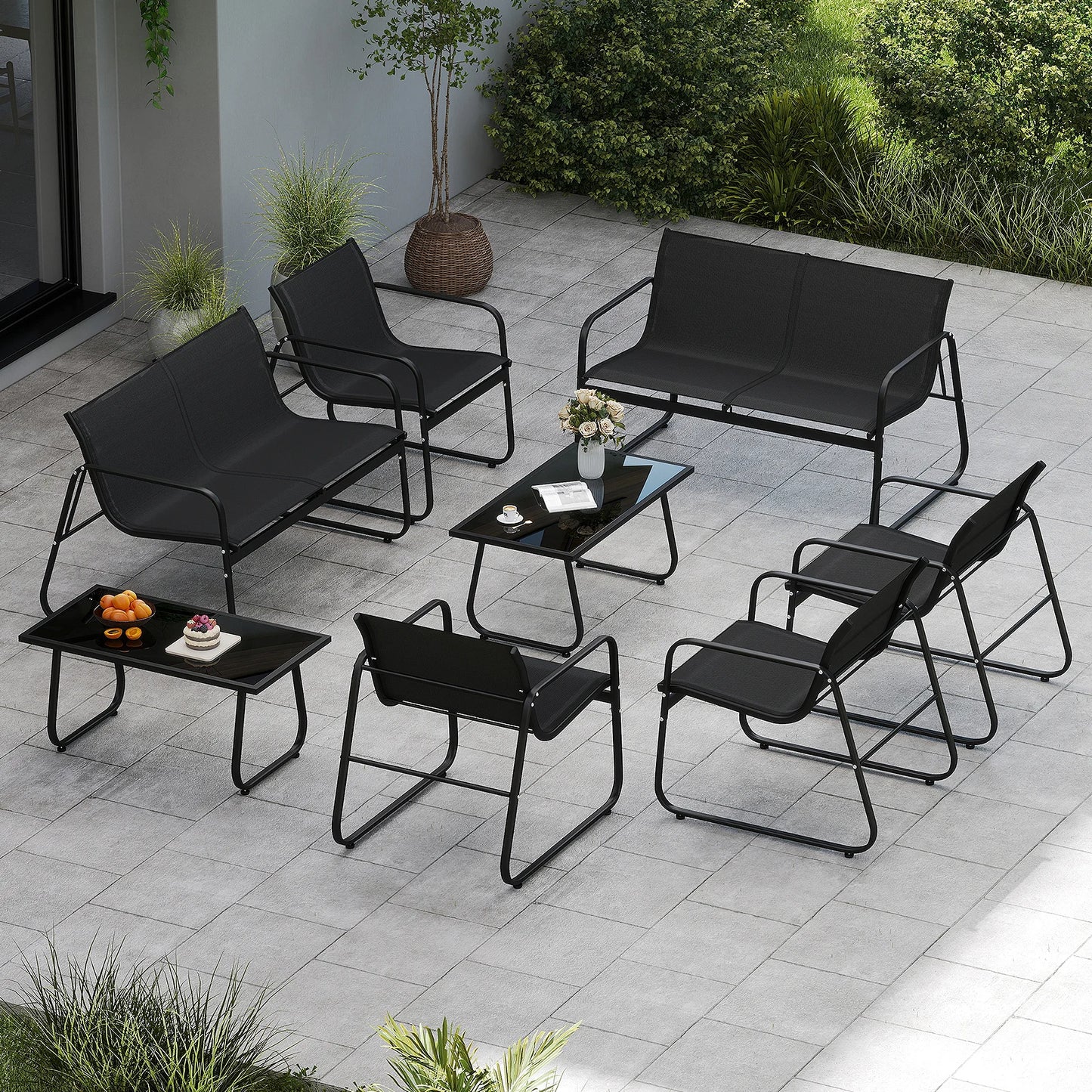 4 Piece Outdoor Furniture Set Patio Metal Conversation Chair Coffee Table