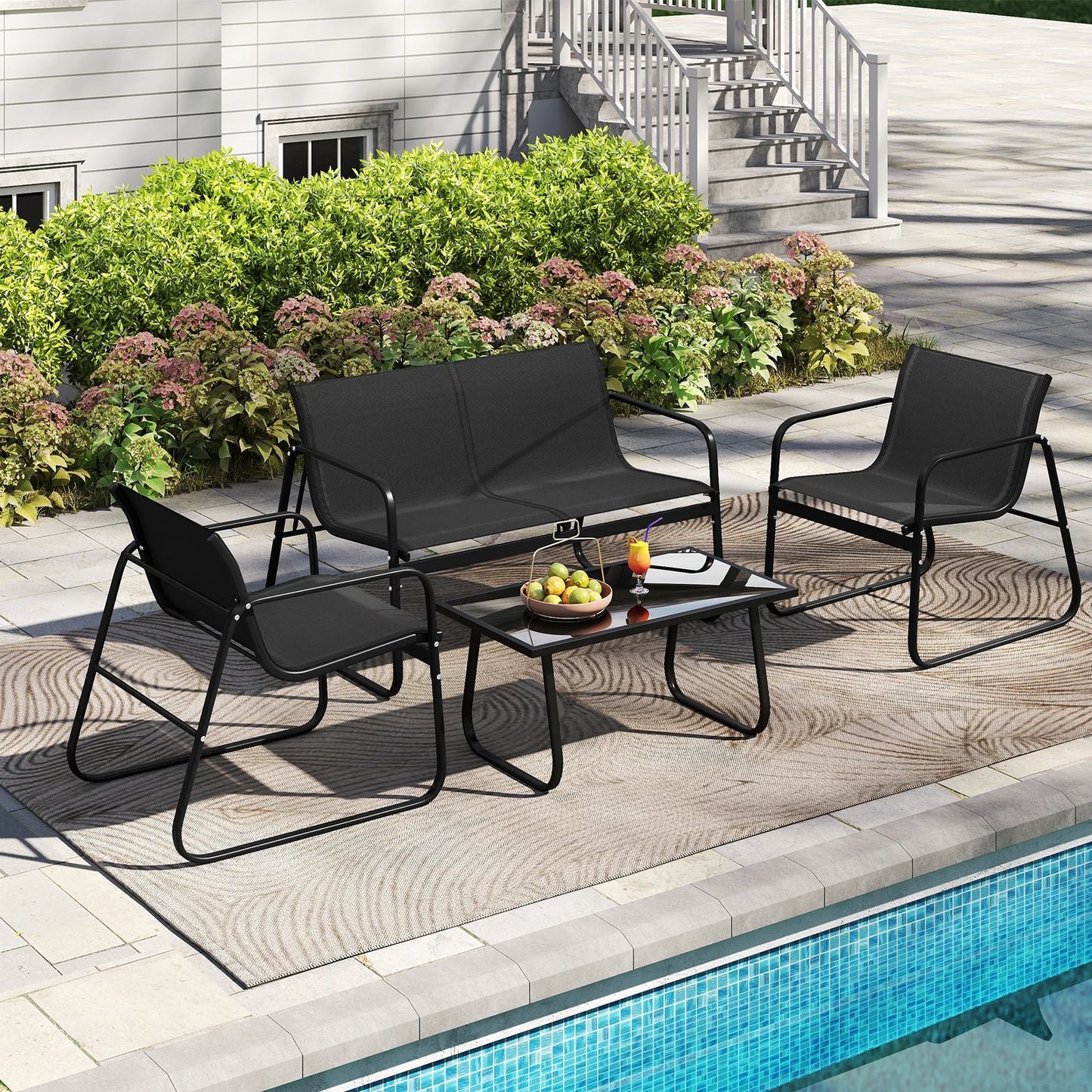4 Piece Outdoor Furniture Set Patio Metal Conversation Chair Coffee Table