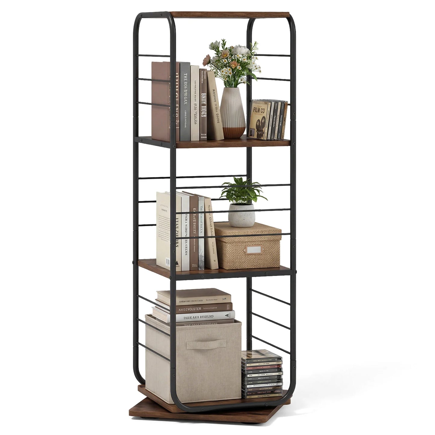 4-Tier Rotating Bookshelf 360° Spinning Bookcase Tower-Golden