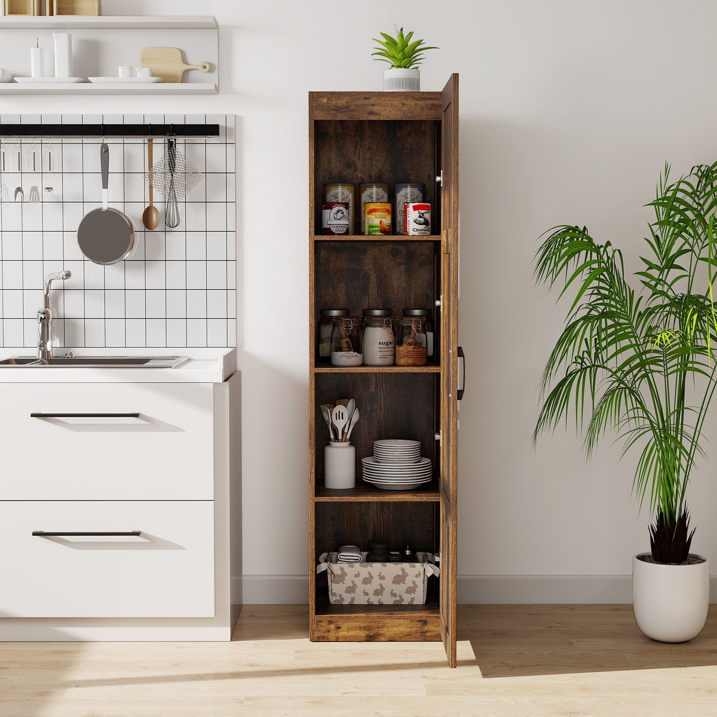 150 cm Tall 4-Tier Freestanding Storage Floor Cabinet-White