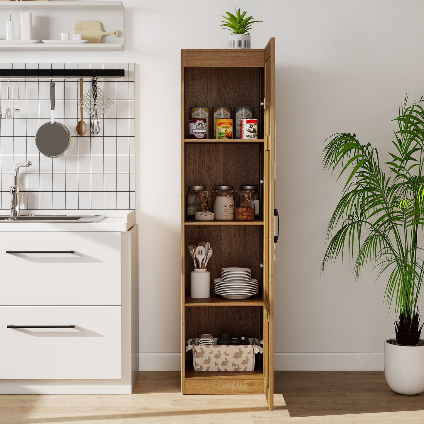 150 cm Tall 4-Tier Freestanding Storage Floor Cabinet-White