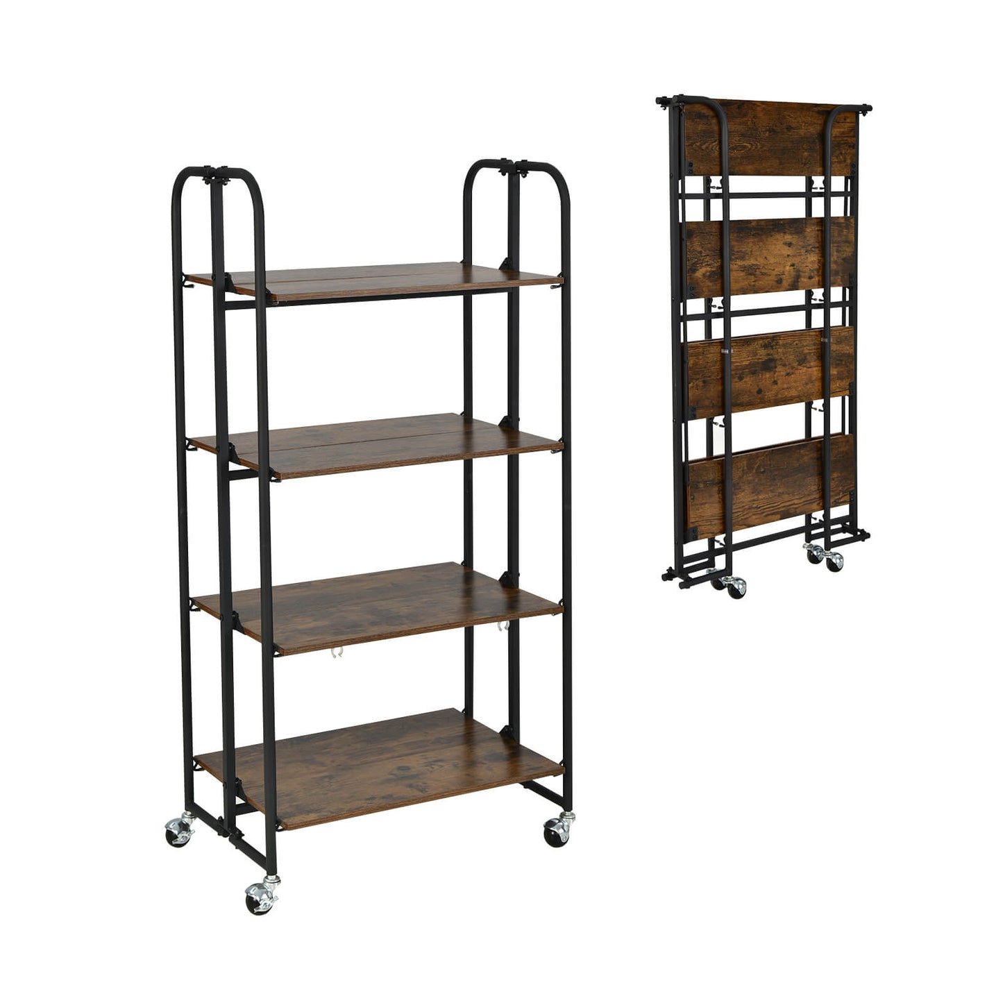 2-Tier Folding Kitchen Island Cart with Metal Frame