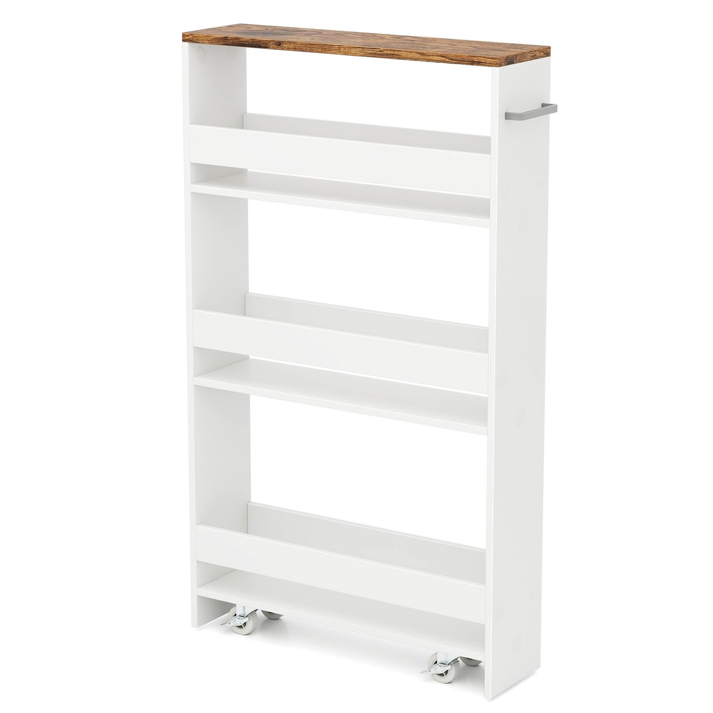 4-Tier Slim Storage Cart with Open Shelves and Wheels-Natural