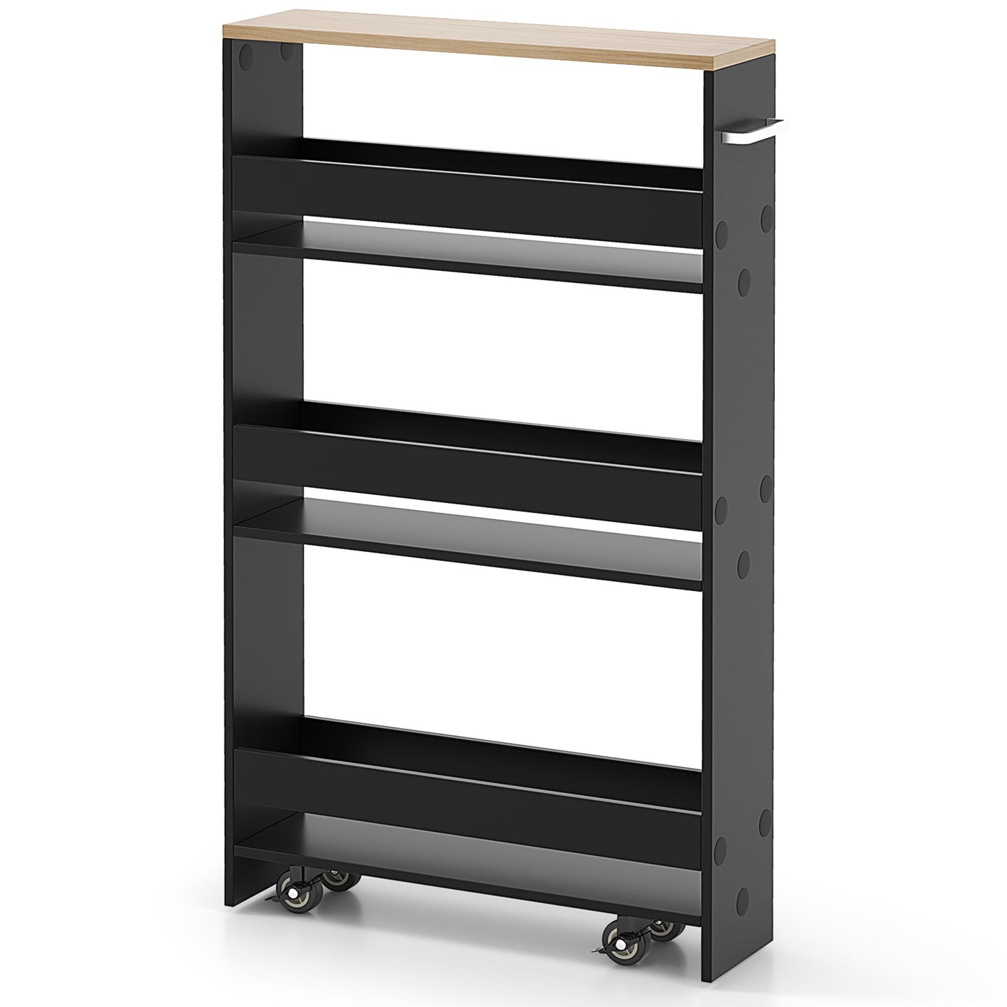 4-Tier Slim Storage Cart with Open Shelves and Wheels-Natural
