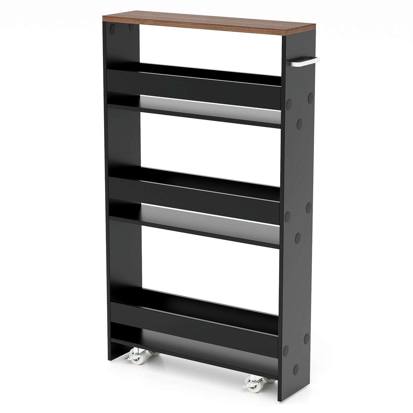 4-Tier Slim Storage Cart with Open Shelves and Wheels-Natural