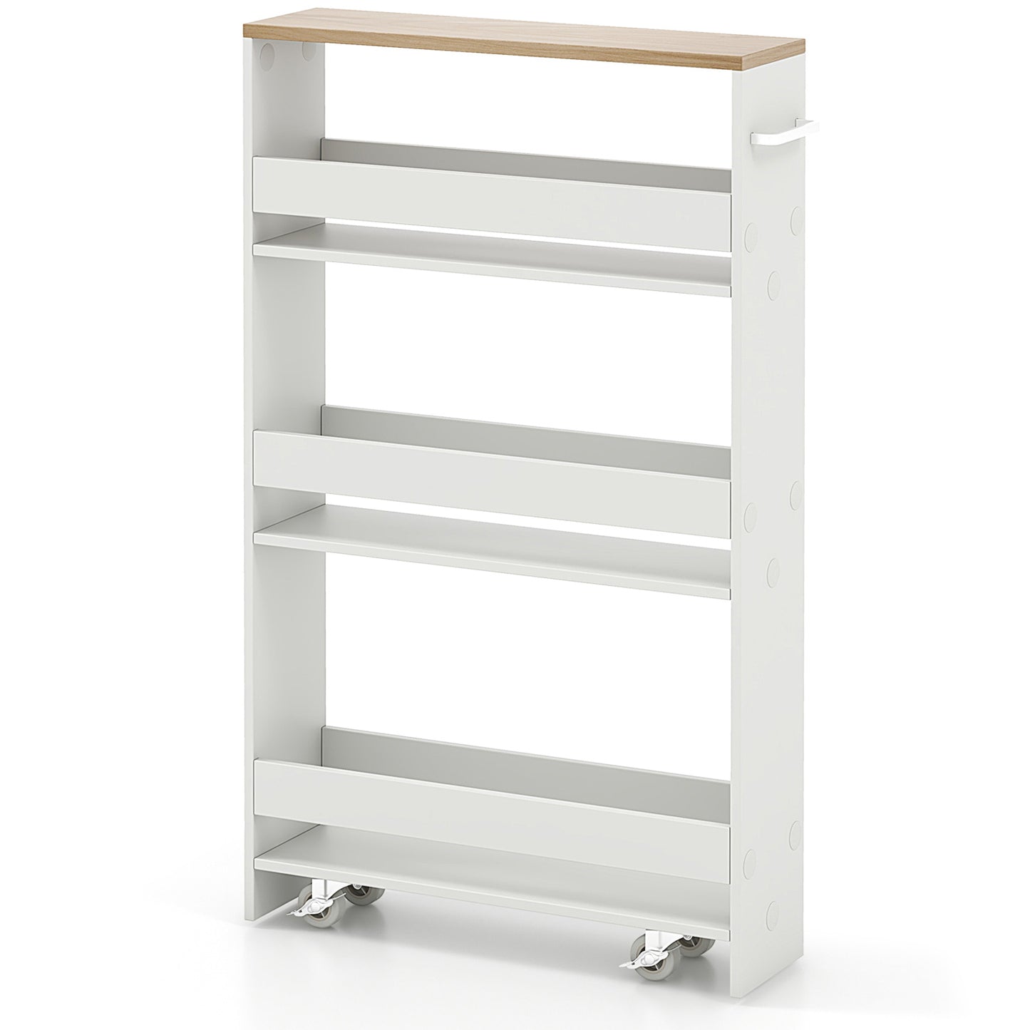 4-Tier Slim Storage Cart with Open Shelves and Wheels-Natural