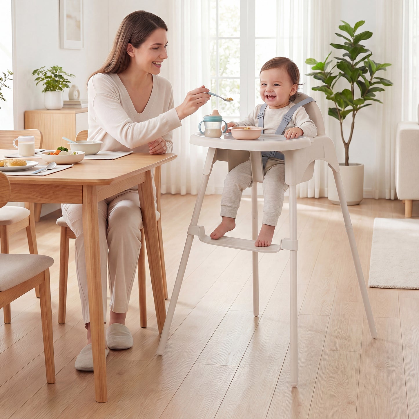 4-in-1 Convertible Baby High Chair with 2 Heights Removable Double Tray-Blue