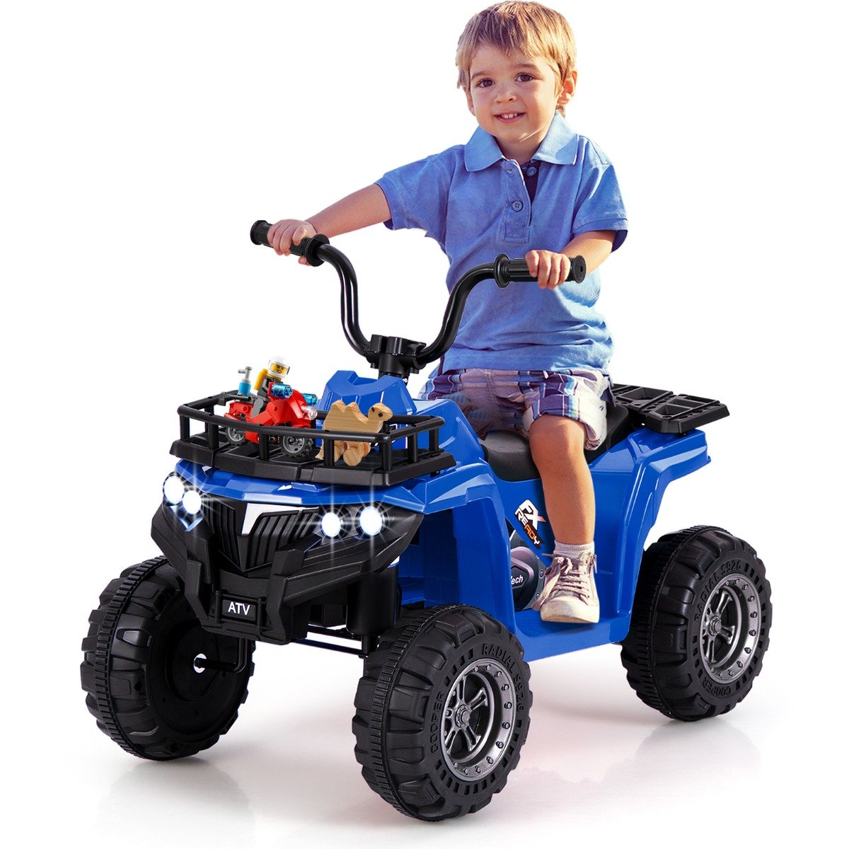 6V 4-Wheeler Quad Car with One-Button Start and Tread Tires-Black