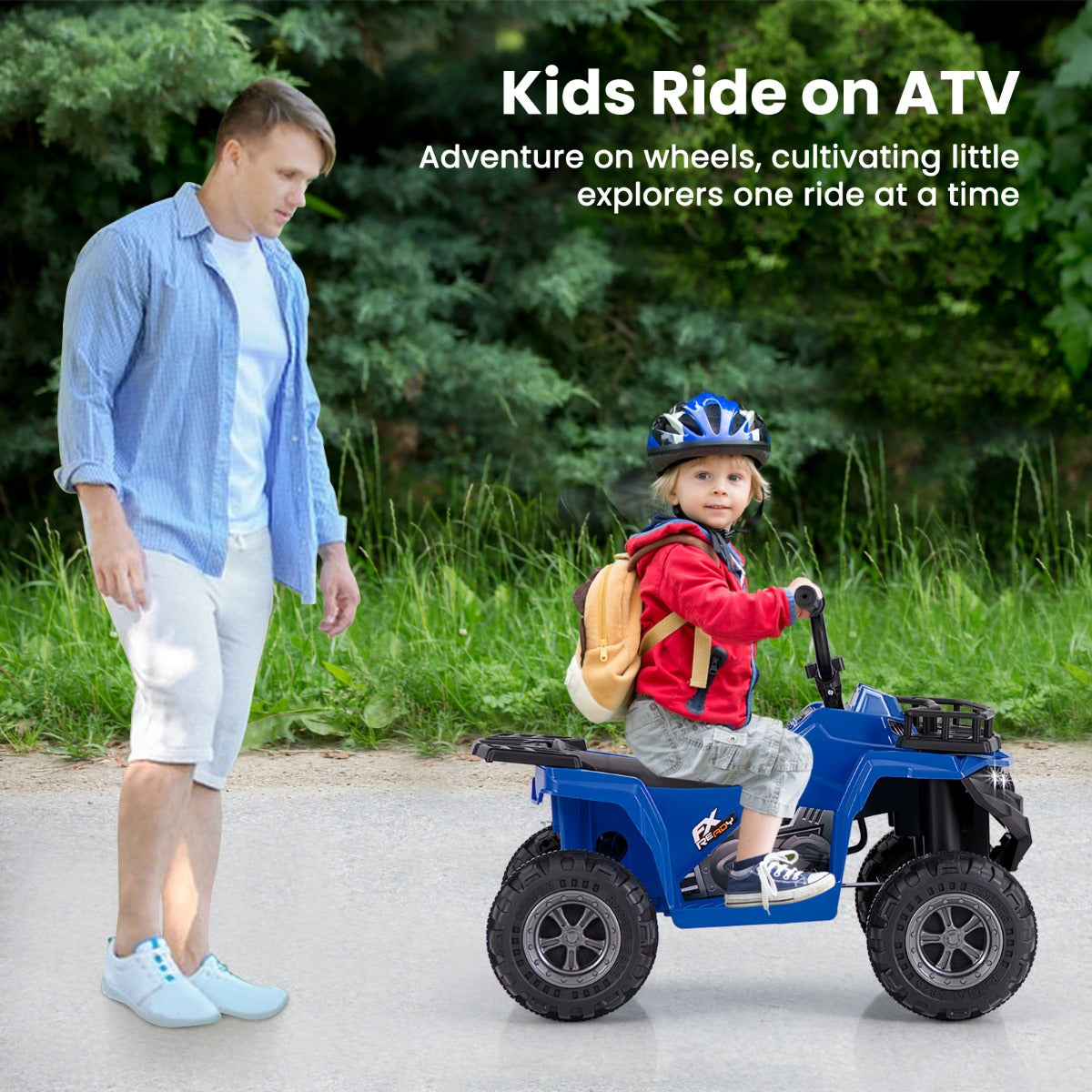 6V 4-Wheeler Quad Car with One-Button Start and Tread Tires-Black