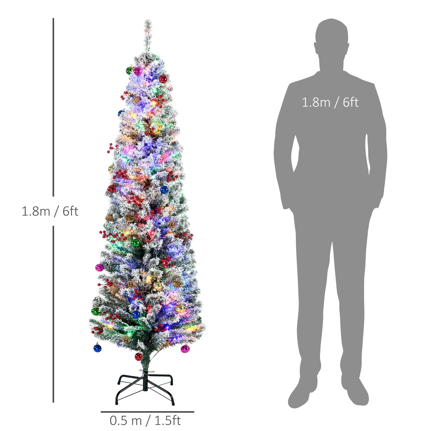 HOMCOM 6' Artificial Christmas Tree with Flocked Tips, LED Lights, Decoration