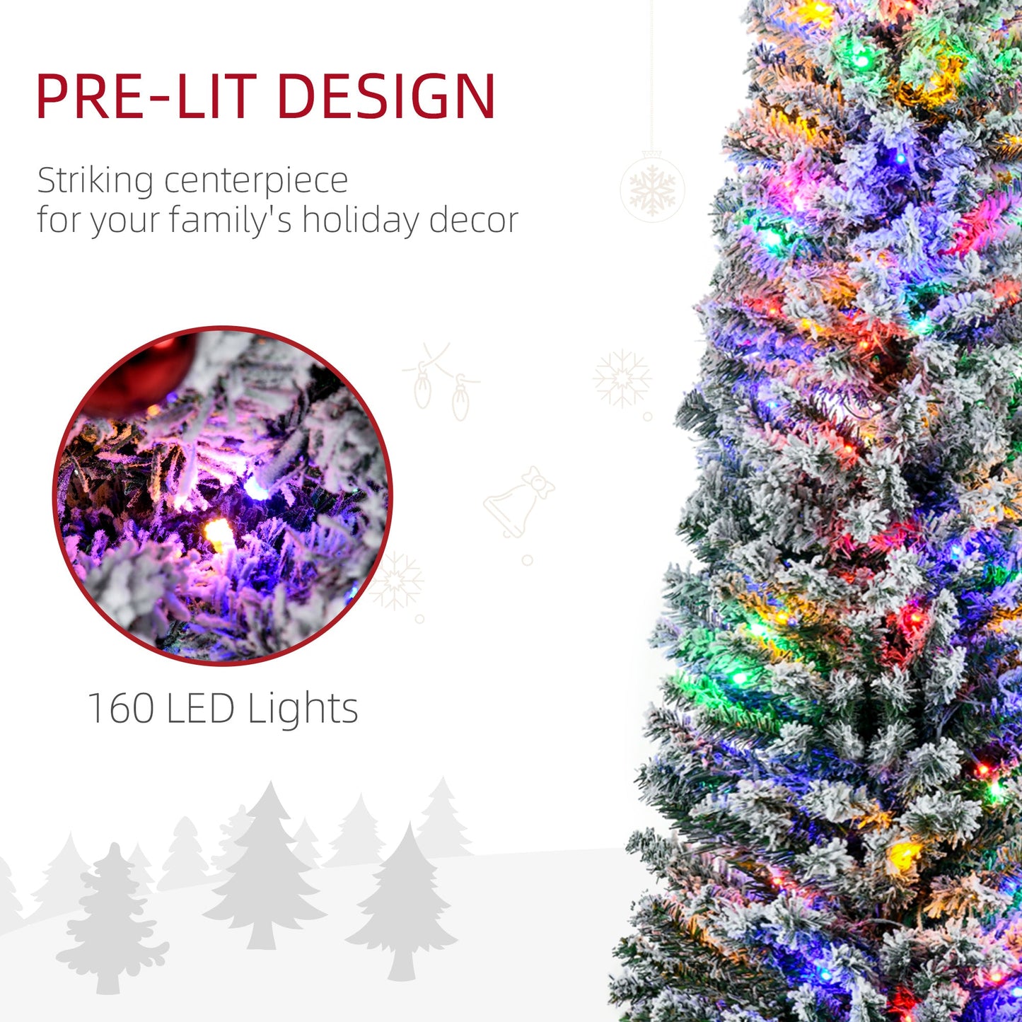 HOMCOM 6' Artificial Christmas Tree with Flocked Tips, LED Lights, Decoration