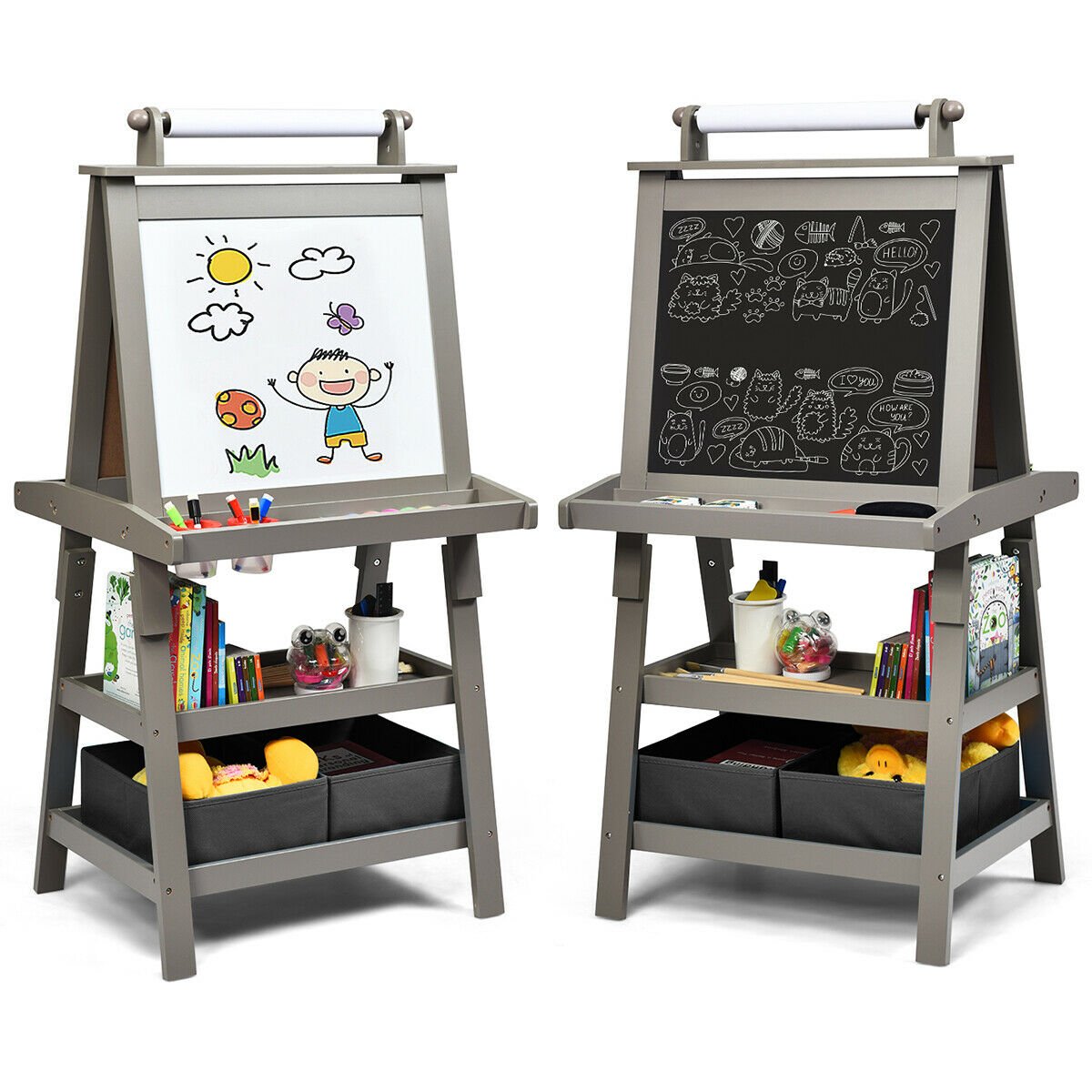 Children's Double-Sided Art Easel with Paper Roll-Blue