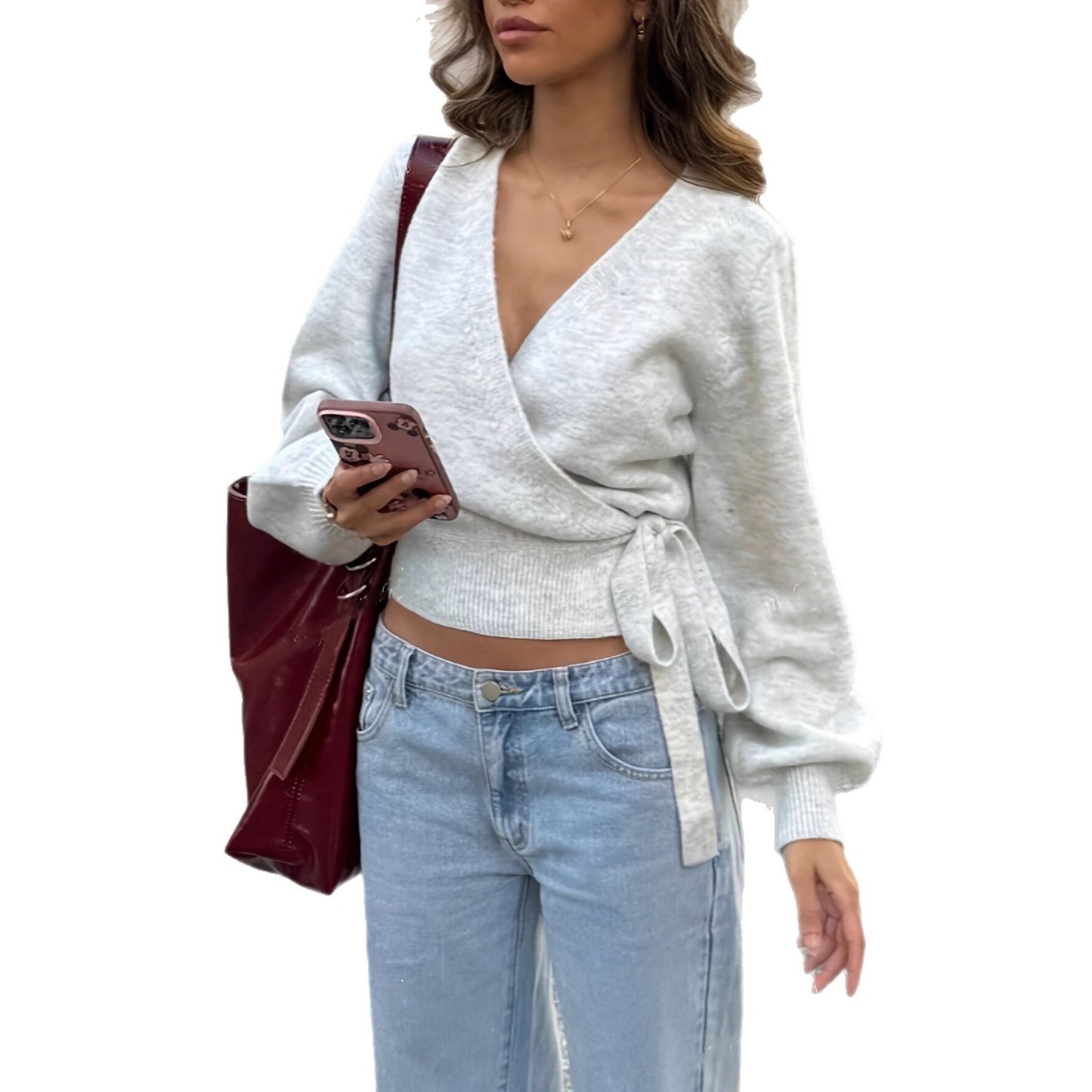 Women's Solid-color Cross V-neck Asymmetrical Strap Top
