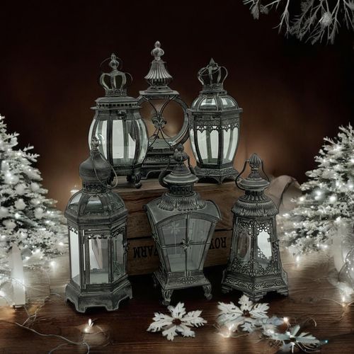 40CM 6 ASSORTED METAL GARDEN LANTERNS
