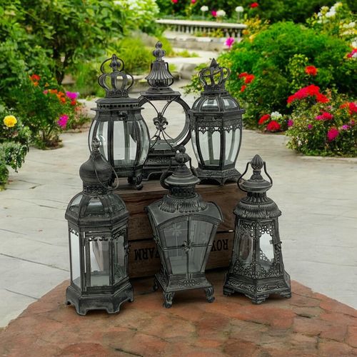 40CM 6 ASSORTED METAL GARDEN LANTERNS