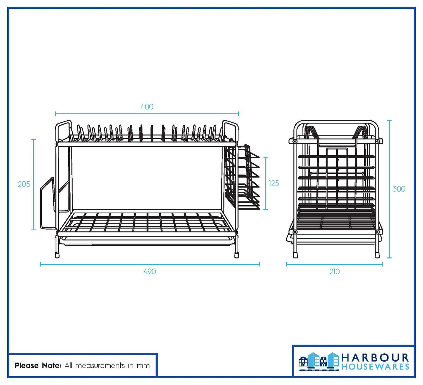 Metal 2-Tier Dish Drainer Rack with Drip Tray - Black