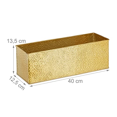 Relaxdays Window Box For Interior, Planter, Metal Cachepot For Flower- and Herb Pots, Rectangular Tub, Gold