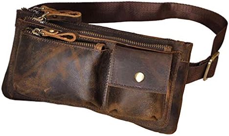 Leather Fanny Waist Bag for Men Women Outdoor Travel Sports Hiking Camping Running Hip Slim Bum Belt Pack Purse Wallet Cell Phone Shoulder Pouch