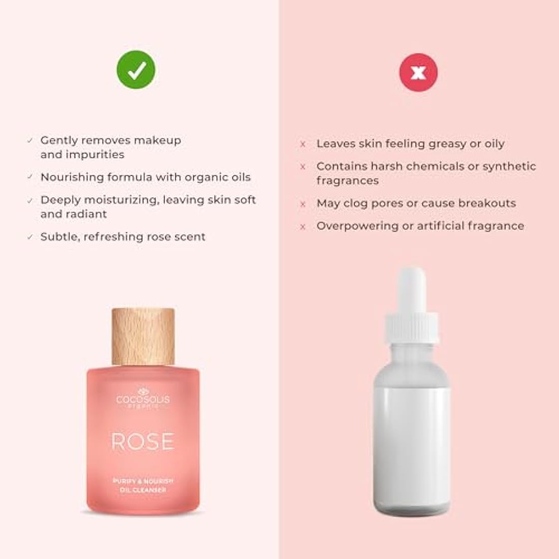 COCOSOLIS ROSE Purify & Nourish Oil Cleanser, moisturizing cleansing oil and make-up remover, vegan, with rose extract and vitamin E