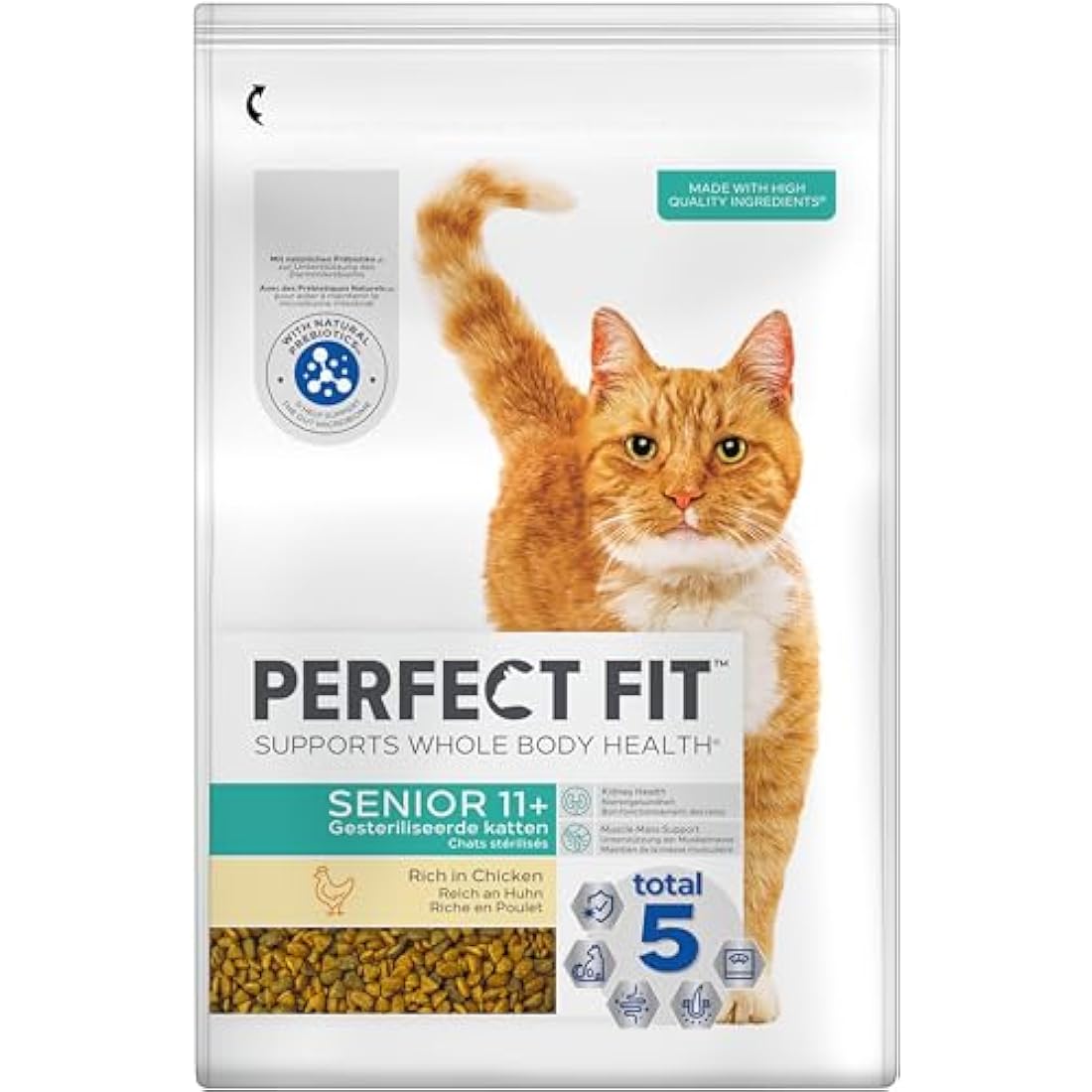 Perfect Fit Senior 11+ Complete Dry Cat Food for Senior Cats Aged 11+ Years, Rich in Chicken, 3 Bags (2.8 kg)