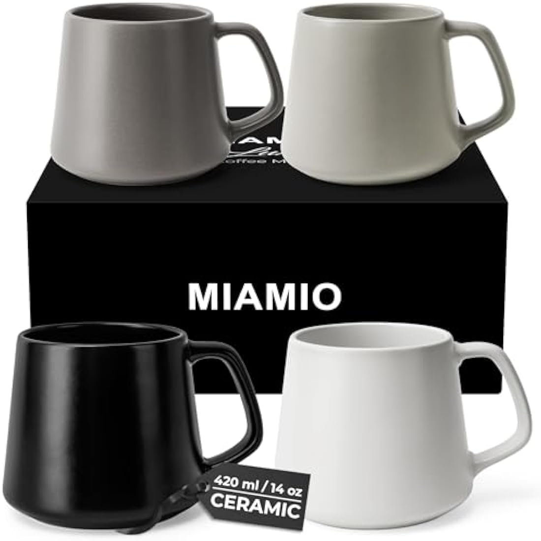 MIAMIO - Coffee Mugs Set of 4 / Large Ceramic Coffee Cups (420 ml) - Mug for Cappuccino, Tea, Espresso - Microwave and Dishwasher Safe - Luxe Collection (Classic Pastel)