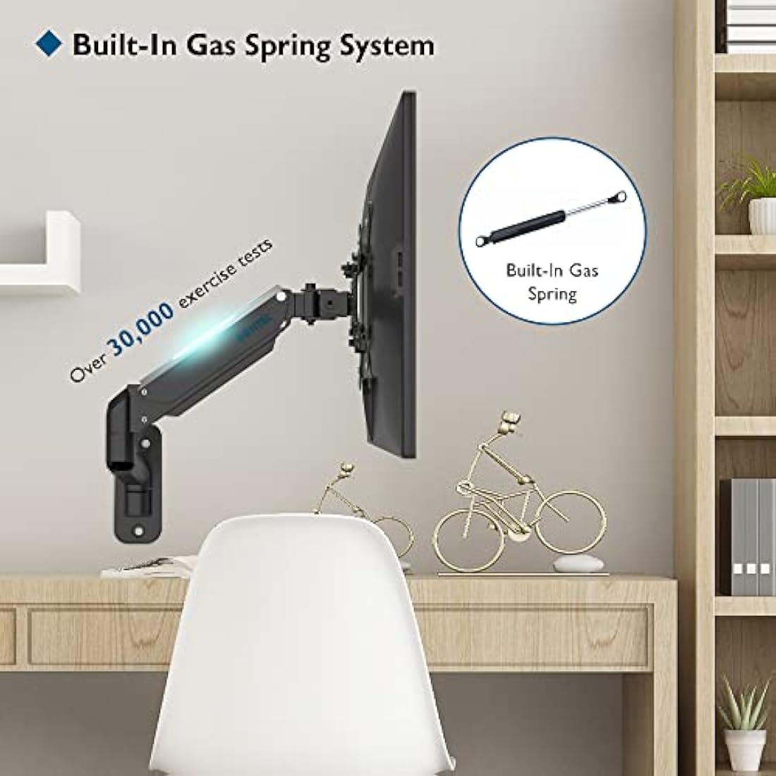 BONTEC Wall Mount for 13-42 Inch Screens, Gas Spring Monitor Arm Holds Up to 8kg, Adjustable Tilt Swivel Mount, Single Arm With VESA Extension Kit Fit VESA 75/100/200