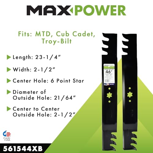 MAXPOWER 561544XB Commercial Mulching 2 Blade Set for 46? Cut MTD, Cub Cadet, Troy-Bilt, 742-04290-X, 942-04290-X, 942-04361, Black
