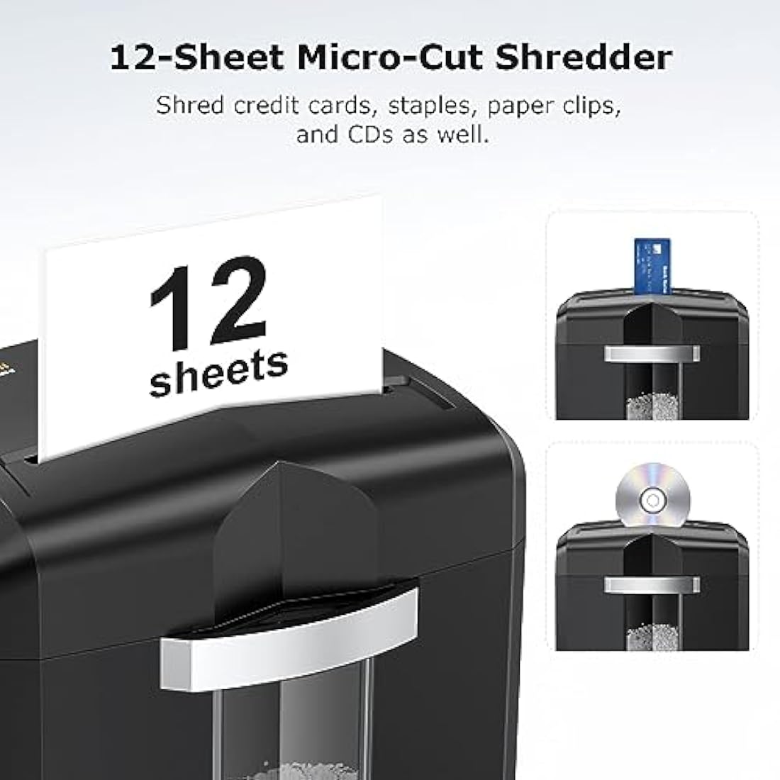 Bonsaii 12-Sheet Micro Cut Paper Shredder, Heavy Duty Shredder for Home Office Runs for 60 Mins, Shredders with 4 Casters & 16 Litres Pullout Bin, Shreds CD, Card, Mail, Staple and Clips(C266-B)
