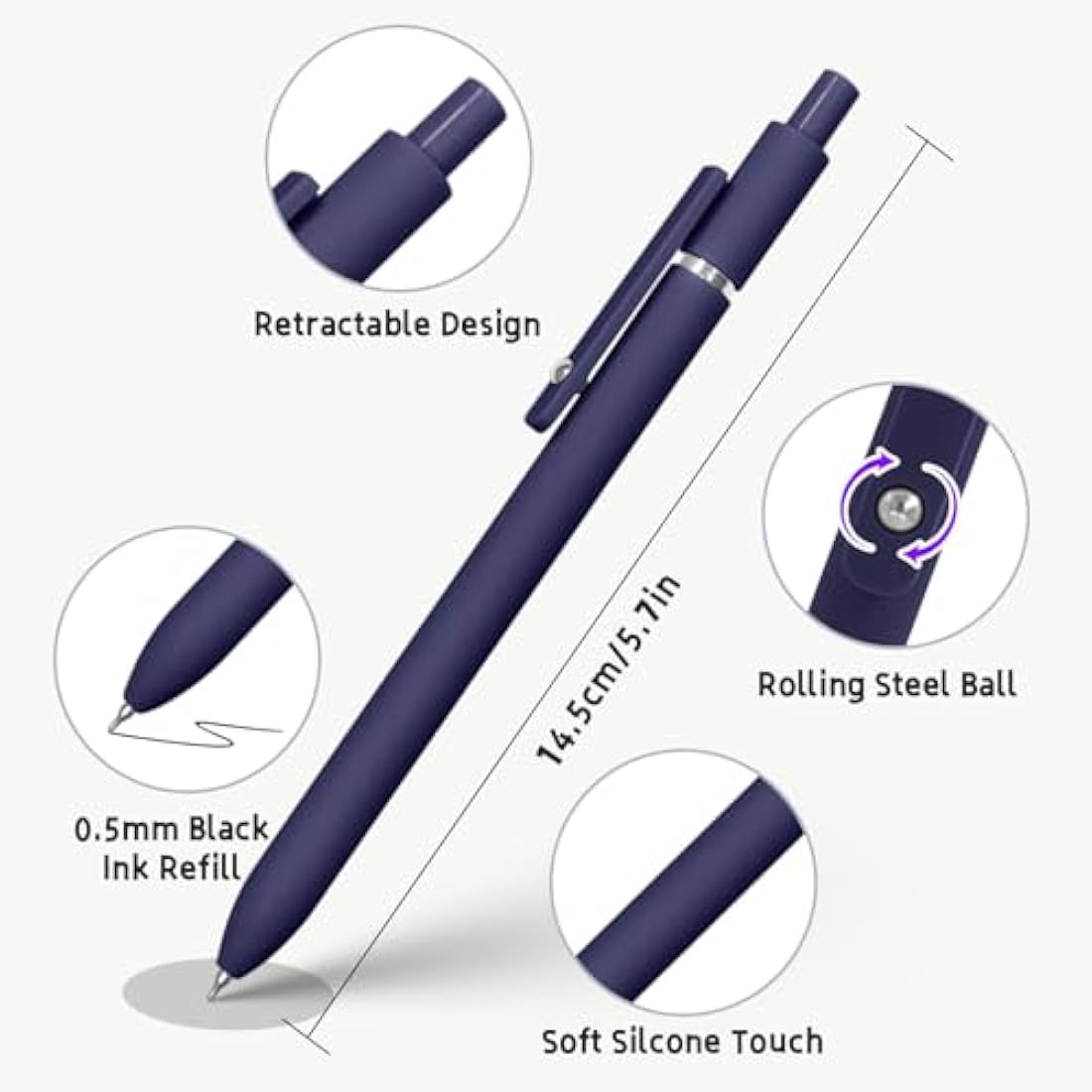 UIXJODO Gel Pens, 5 Pcs 0.5mm Japanese Black Ink Pens Fine Point Smooth Writing Pens with Silicone Grip, High-End Series Metal Clip Retractable Pens (10 Pcs Vintage)