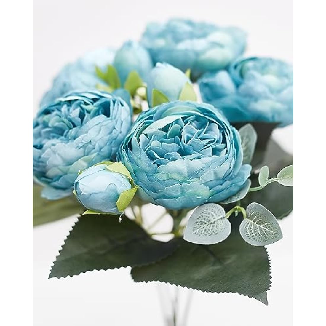 The Baked Studio - Silk Peony and Tea Rose Artificial Bouquet 9 Heads Realistic Fake Plant for DIY Craft Cake Living Room Home Wedding Decoration (Blue)