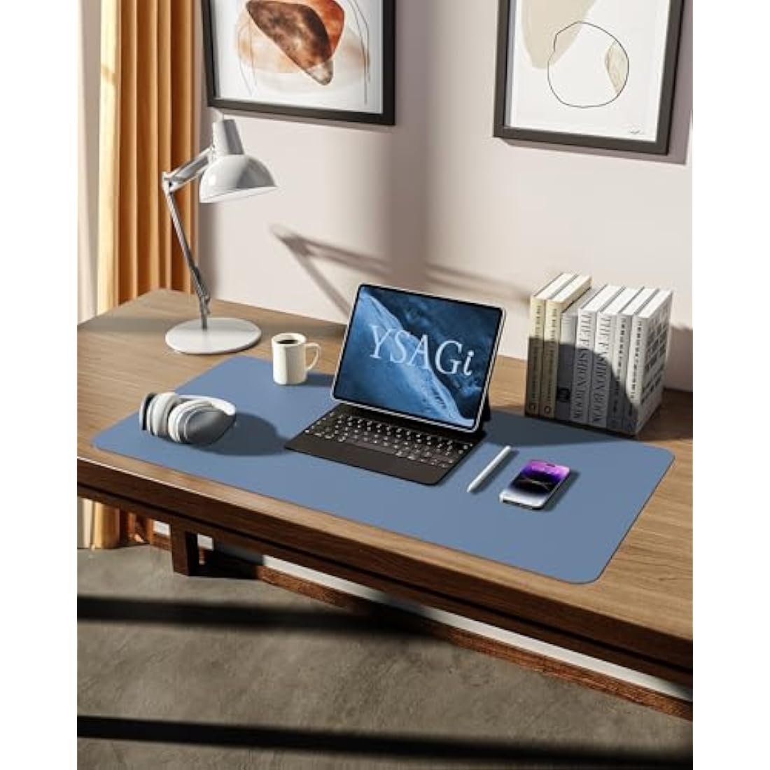 YSAGi Leather Desk Mat, Large Mouse Mat, Non-Slip Desk Pad, Waterproof PU Leather Table Protector Writing Pad for Office and Home (80 x 40 cm, Sea Blue)