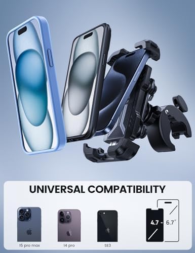 Lamicall Motorbike Phone Holder [Dual Anti-Shock] - 2025 Motorcycle Phone Mount, Universal Bike Phone Holder for iPhone 16 15 14 13 12 11 Pro Max Plus Mini, Samsung S23, 4.7-6.7" Phone - Black