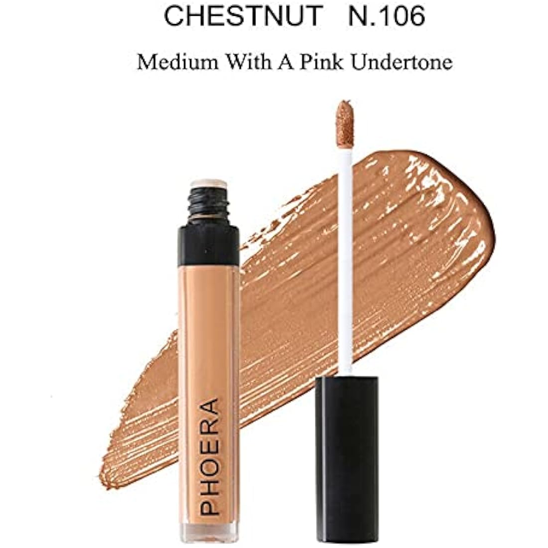 Phoera Full‑Coverage Matte Liquid Concealer – Waterproof, Oil‑Free Camouflage for Dark Circles, Acne Scars & Under‑Eye (106 - Chestnut)
