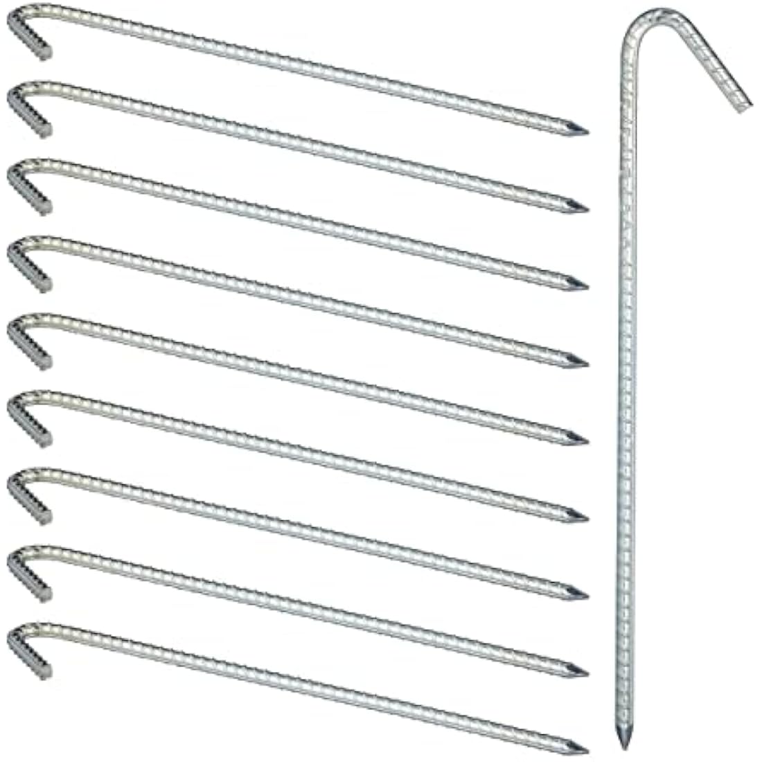 Relaxdays XL Set Of 10 Ground Anchors, Extremely Solid Ground Anchors, Tent Accessory; 39 cm, Galvanized Steel, Silver