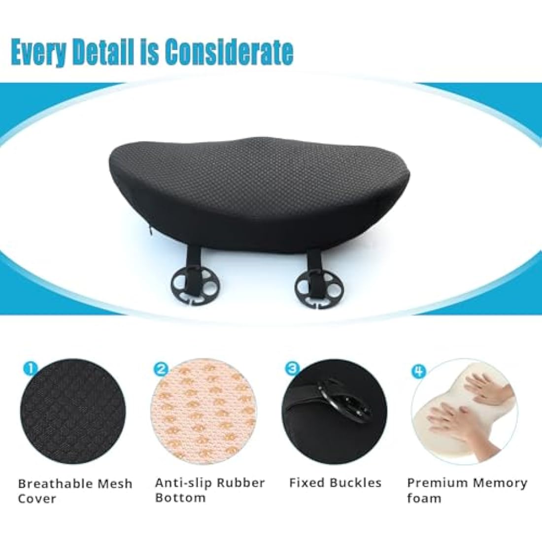 OLYDON Car Seat Cushion for Driving - Comfort Memory Foam for Car Driver Seat- Back Support & Pain Relief - Car Travel Accessories for Long Trips (Black)