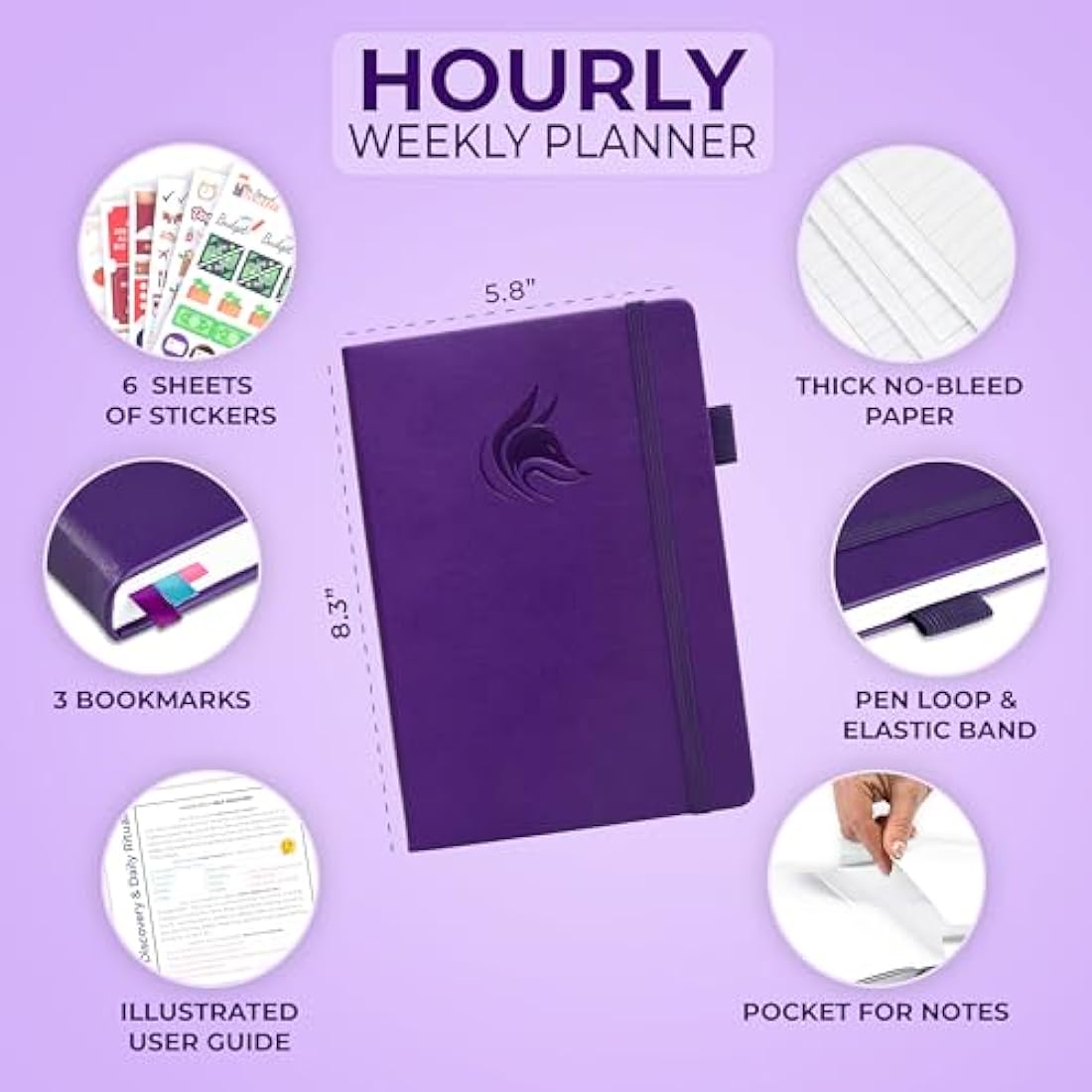 Clever Fox Planner Schedule – Undated Weekly & Monthly Life Planner with Time Slots, Appointment Book & Daily Organizer, A5 (Purple)
