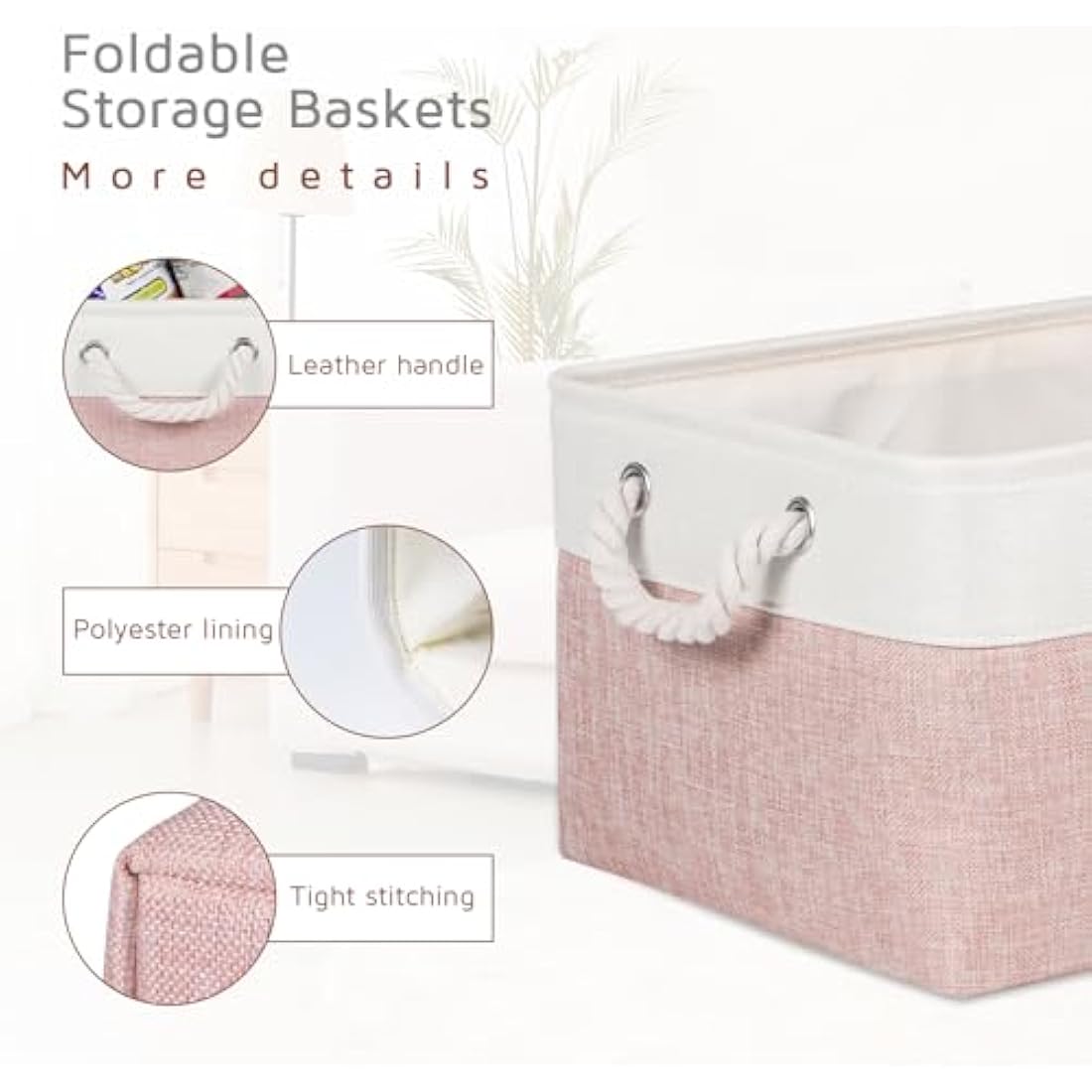 Syeeiex Storage Basket for Shelves [3-Pack], Storage Boxes with Handles, Large Fabric Storage Bins for Organizing Home and Office, Pink