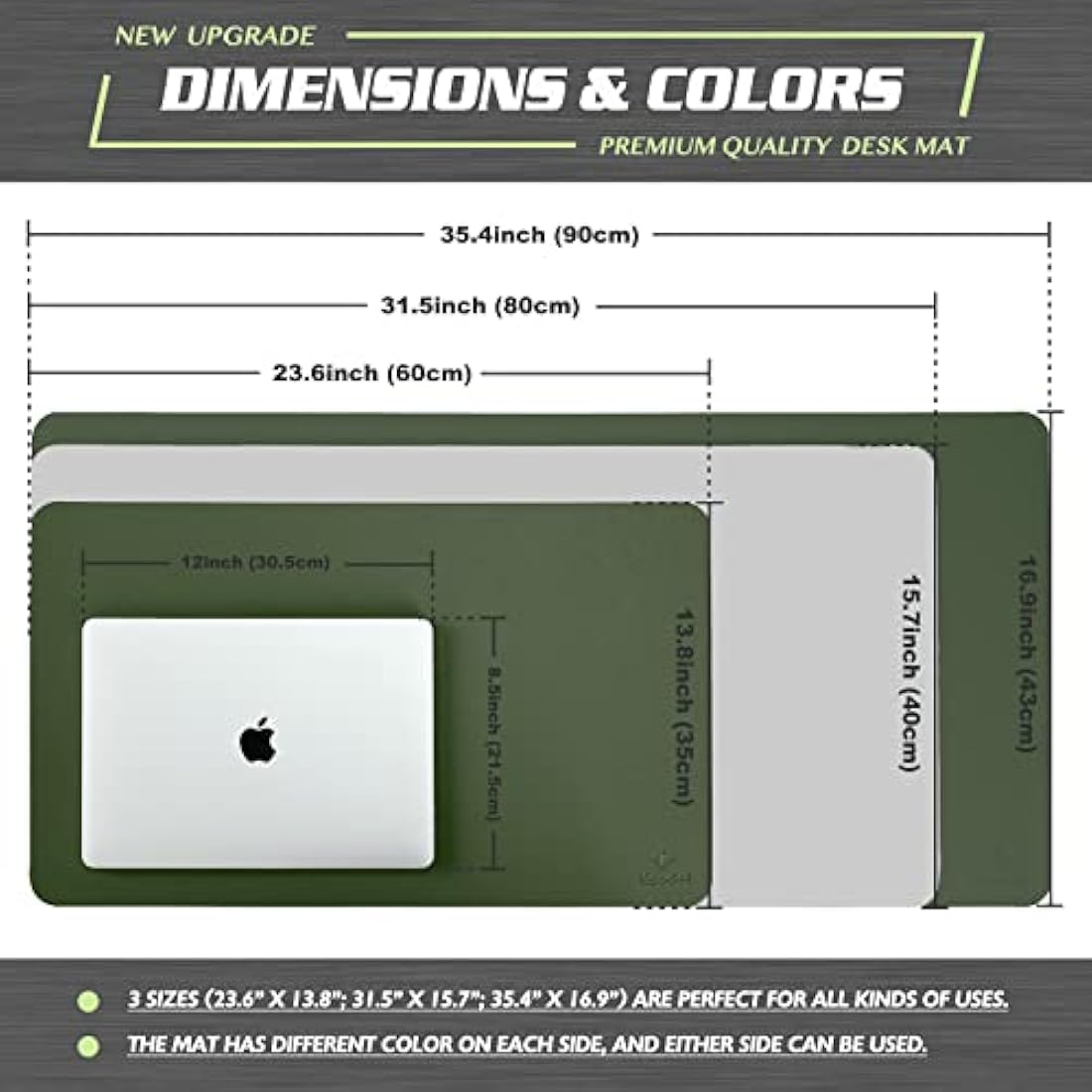 K KNODEL Large Office Leather Desk Mat, Mouse and Keyboard Pad, Computer and Laptop Mat, Desktop Protector and Cover, Writing Pad and Blotter (80x40cm, Dark Green)